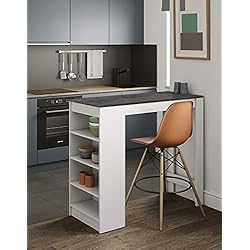 Symbiosis Table Bar avec rangements, Panneaux de Particules Melamines, Blanc mat/Béton, 115 x 50 x 102,7 cm