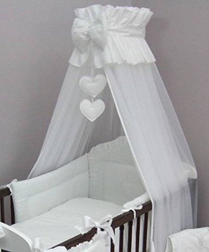 Baby Cot Bed Crown Canopy / Mosquito Net 480 cm + Floor Free Stand Holder - HEARTS WHITE