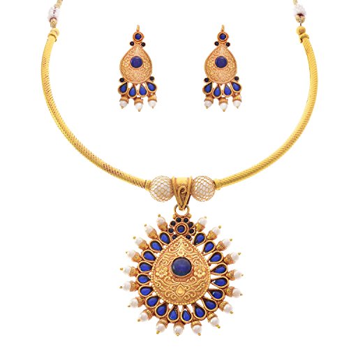 Jfl Traditional Ethnic Kemp One Gram Gold Plated Blue Stone