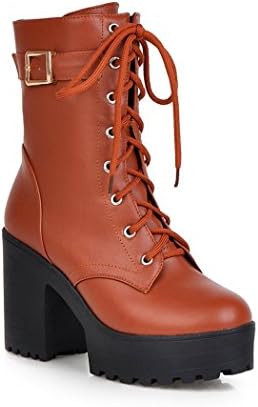 ZQ@QXChristmas gift European and American big size women's shoes, lace UPS, boots, buckles, waterproof boots, women's Boots,yellow,35