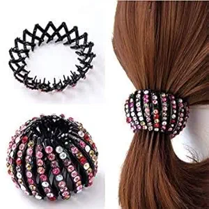 WESHOPS Ponytail Hairpin Curling Iron, Rhinestone Birds Nest Hairpin Ball Hair Clutcher Expandable Ponytail Holder Birds Nest Shaped Hair Clips Claw Clamp for Girls and Women