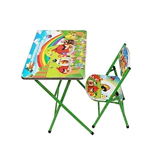 Meubelen Wooden Foldable Kids Table and Chair Set Study and Dinning Table for 3-15 Years Old(Angry Bird Pattern)