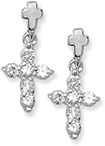 Sterling Silver Cubic Zirconia Cross Drop Earrings