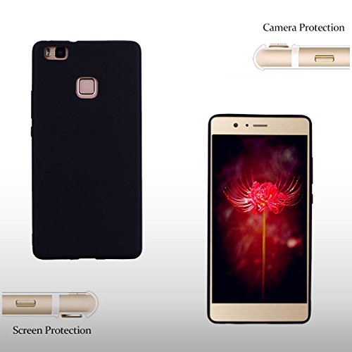 Funda Silicona para Huawei P9 LITE  AllDo Carcasa Protectora Suave Funda Flexible Ligero Soft TPU Gel Case Cover Carcasa Ultra Delgado Caja de Dise  o Simple Funda Color S  lido Carcasa Anti Rasgu  os Anti Choque - Negro