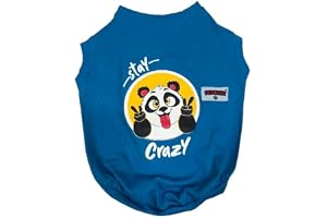 Fetcher Blue Printed 'Stay Crazy' T-Shirt for Dogs and Cats Comfortable Lightweight Animal Cloth (Pack of 1) (20" XL)