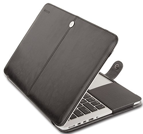 MOSISO Premium Qualität PU Leder Schutzhülle Tasche Hülle Sleeve Aktentasche Case für Macbook Pro 15 Zoll mit Retina Display (A1398, NO CD-ROM Drive), Schwarz