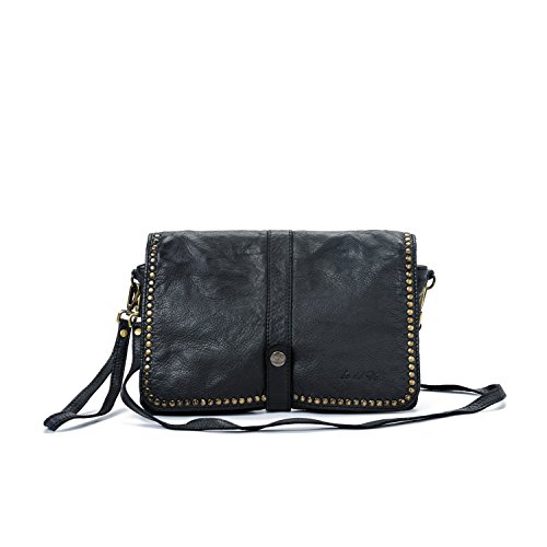 Ira del Valle, Bolso Mujer, Piel genuina, Vintage, Modelo Charlotte, Made in Italy (nero)