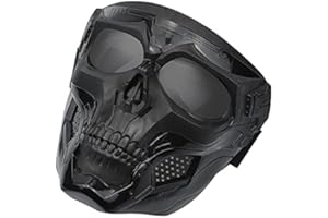 WOJONIFUILIY Schädel Paintball Maske mit Schutzbrille, Taktische Protective Skull Maske, Winddichte Outdoor Langlaufbrille Motorrad Schädelhelm Maske für Airsoft Paintball Kostüm CS Party Halloween Vollmaske