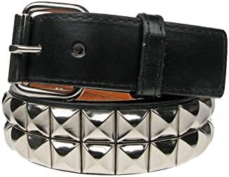 Bullet 69 2 Row Silver Pyramid Stud Unisex Faux Leather Belt Black M