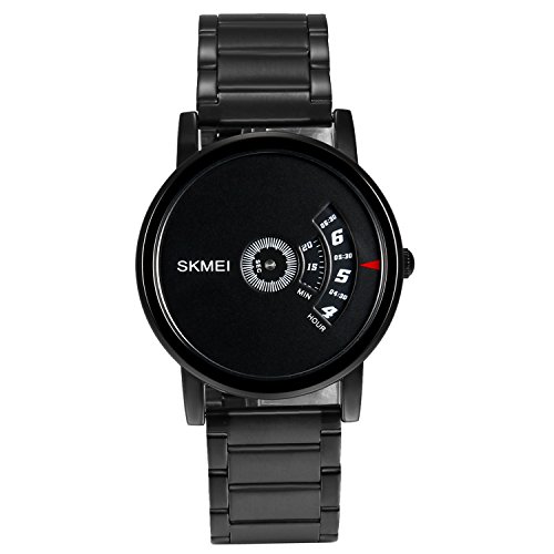 Lancardo Herren Damen Armbanduhr, Edelstahl Casual Analog Quarzuhr Uhr mit Zeitlos digital Ring Form Kalender Design Zifferblatt, Silber schwarz