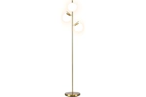 HOMCOM Lampa podłogowa do salonu, złota, metalowa lampa stojąca, z 2 kloszami globusem, białe matowe szkło, 40W, Ø 27 x 169H cm