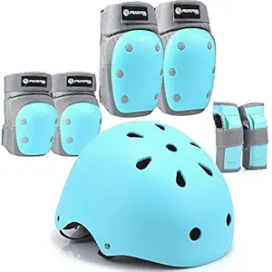 Purpol Kids Youth Bike Helmet Set Skateboard Knee Pads Elbow Pads Wrist Guards Adjustable for 3~14yrs Girl Boy Kids Protective Gear Set for Sport Cycling Roller Skating Scooter