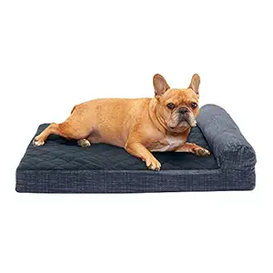 Furhaven Pet 83339285 Dark Blue Suede Chaise Lounge Cooling Gel Top Sofa Pet Bed, Medium