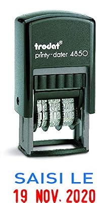 Trodat Tampon dateur SAISI LE Trodat Printy 4850L8 , date en français en rouge, texte saisi le en bleu, encrage automatique rechargeable, format de l'impression 25 x 11 mm