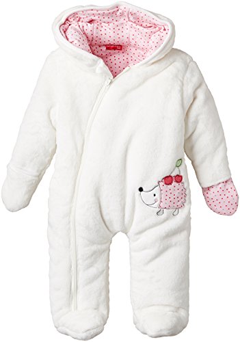 SALT AND PEPPER Baby Girls NB Jumpsuit L.Friends Plüsch Plain Hooded Long Sleeve Snowsuit, White (off-white 017), 6-9 Months (Manufacturer size: 74)