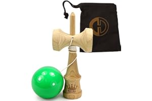 ROYAL KENDAMA AND CASCADE JUGGLING Competition Royal Kendama - BKA Certified - British Kendama Association Approved - Wooden Kendama with Cascade Juggling Bag (Green)