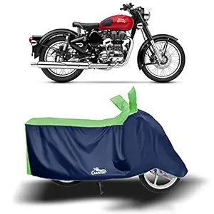 Black Hill Quality 100% Polyester Two Wheeler Body Cover for Royal Enfield 350 (Strip Green)