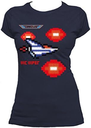 Gradius Character Vic Viper Pixel Official Women's T-Shirt (Navy) (X-Large)
