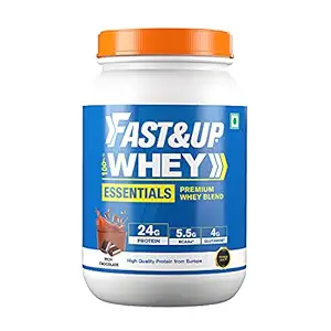 Fast&UP Essentials Whey Protein Isolate Blend (Rich Chocolate Flavour) - 30 Servings - 24g Protein, 5.5g BCAA, 4g Glutamine -Faster Recovery & Muscle Building ?Primary Source Isolate (2.1Lbs, 960gm)