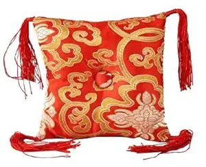 Aggarwals Red Square Singing Bowl Cushion pad with Tassels