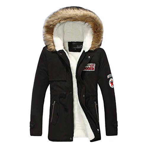 ASCHOEN Herren Jacke Softshelljacke Kapuze Mantel Outwear Outdoorjacke Kapuzenjacke Winterjacke Schwarz M