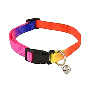 RvPaws Adustable Cute Dog Cat Pet Collar Printed Easy Clip Buckle Bell Kitten Puppy Adjustable Collar Safety Buckle with Bells Cat Adjustable Collar with Bell for Puppy/Kitten Silicone Collar (Rainbow)