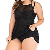 Muium Damen Kleid Frauen Plus Size Mode Einfarbig Tankini Badeanzug Bikini Badeanzug Swimsuit Swimwear Sommer Bikini Suit (Schwarz, CN:L)
