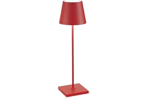Zafferano, Lampa Poldina Pro, Bezprzewodowa Zasilana Akumulatorowo Lampa Stołowa ze Sterowaniem Dotykowym, Również do Użytku Zewnętrznego, Ściemniacz, 2200-3000 K, Wysokość 38 cm, Kolor Czerwony