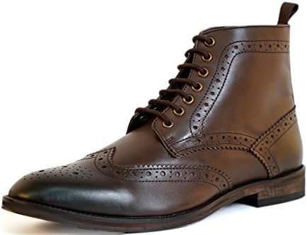 Aspele Mens Classic Leather Lace-up Brogues Boots (UK 9 EU 43, Brown)