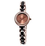 Feoya Damen Uhr Klein Armbanduhr Einfache Stil Lebens Wasserdicht Legierung Armband Uhren Mini Quarzuhr Damenuhr mit Uhrenbox Wrist Watch - Khaki Zifferblatt Schwarz Uhrband