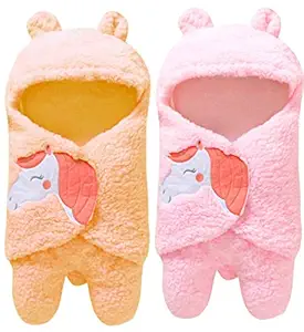 First Kick Baby Blankets Newborn Combo Pack of Super Soft Baby Wrapper Cum Baby Sleeping Bag for Baby Boys, Baby Girls, Babies (76cm x 70cm, 0-6 Months) Pack of 2