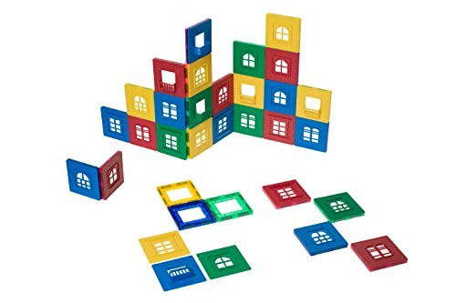 Playmags Magnetic Tile Building Set: EXCLUSIVE Window Clickins – 60-Pc. Kit: 30 Super Strong Clear Color Magnetic Tiles Windows & 30 Clickin Windows – Stimulate Creativity & Brain Development