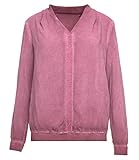 1-Knopfmanschetten Soccx Damen Bluse mit V-Ausschnitt und Back Artwork