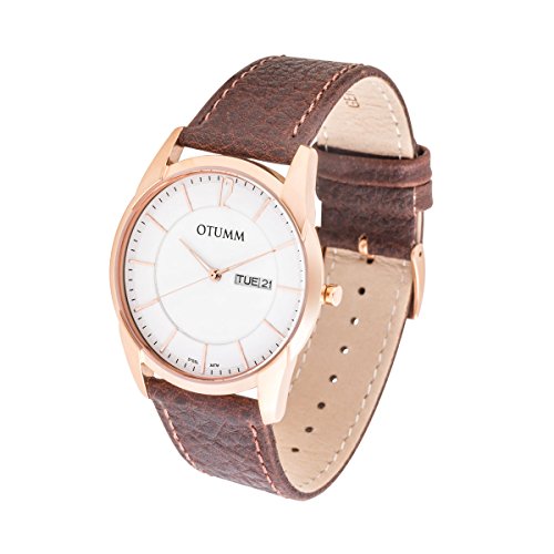 OTUMM Herren-Armbanduhr XL Slim Rosgold Leder, Braun - 41mm Analog Quarz Leder 07256 OTUMM Herren-Armbanduhr XL Slim Rosgold Leder, Braun - 41mm Analog Quarz Leder 07256