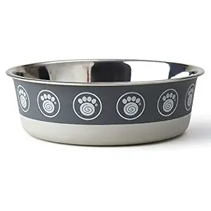 PetRageous 17024 Samara Stainless-Steel Non-Slip Dishwasher Safe Dog Bowl Gray 7-Cup 8.27-Inch Diameter 2.5-Inch Tall for Large and Extra Large Dogs and Cats, 56-Ounce, Gray