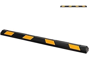 GiantexUK 1/2 Pack Rubber Kerb, 54/182cm Parking Guide Block with Yellow Reflectors, Heavy Duty Wheel Stop Driveway Bump for Car, Truck, RV, Trailer and Garage (1 Pack, 182 x 15 x 10cm)