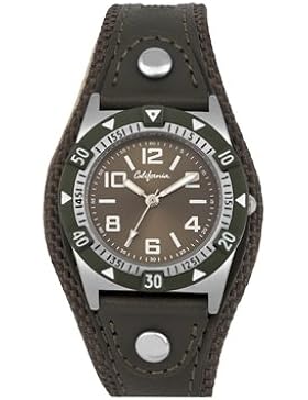 Lucardi - California - California Armbanduhr für Jungen mit grünem Lederband für Kinder - Edelstahl