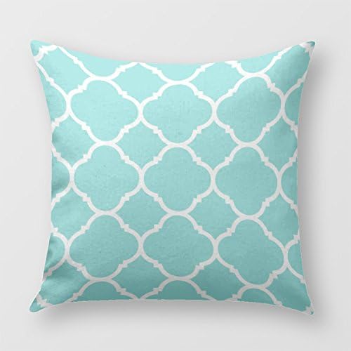 Trendy Turquoise And White Quatrefoil Throw Pillow Cover for Sofa or Bedrooms