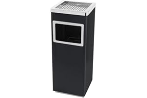 HUOLE Cenicero de Pie Rectangular para Exteriores de Acero- Cenicero Exterior con Papelera Extraíble. Papelera con Rejilla para Apagar Cigarrillos. 35L-24 * 24 * 60 cm-1 ud.-negro