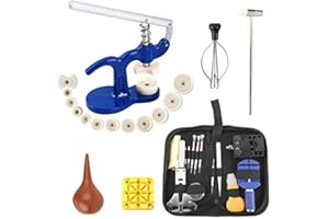 Homtone Kit de Reparación de Relojes, Herramientas Profesionales para Relojero, con Prensa de Tapa, Juego de Herramientas de Barra de Resorte e Instrucción