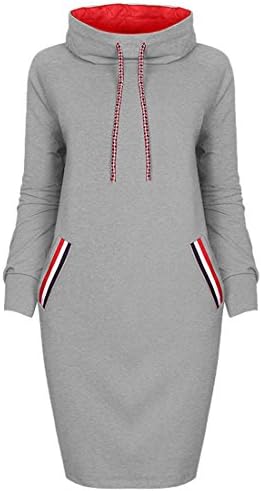 Moonuy Hoodie Women Winter Mini Dress,Moonuy Ladies Long Sleeve Casual Shirt Knee-Length Solid Dress Fashion Round Collar Skirt Turtleneck Loose Slim Dress (M, Gray)