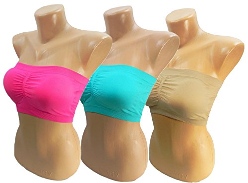 3x Damen Bandeau Bra trägerlos Unterhemd TOP Sport Bh Push Up BUNT bnu - 2