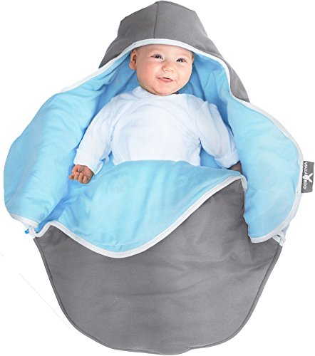 Wallaboo Baby Blanket Coco - Reversible - For Car seat and Travel - 100% Pure Cotton - 90 X70 cm - For Babies from Newborm - Grey/Blue