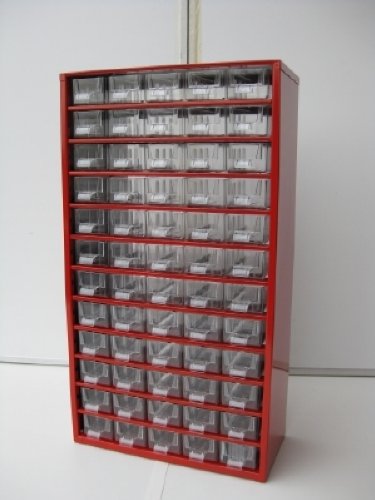 Kleinteilemagazin Metall blau 306x146x285 mm 30 Glasklare Kunststoff-Schubladen + 10 Trennstege - 5
