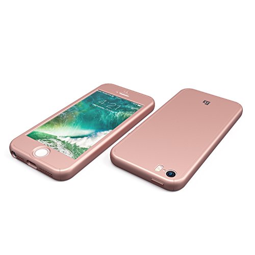 Mobilyos Funda iPhone SE 360 Grados   Cristal Templado   360        Oro Rosa   Case  Cover  Funda iPhone 5s 360 Grados