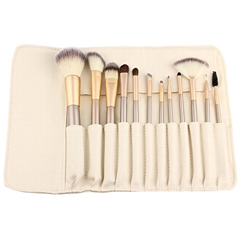 Contever® Premium Cosmetic Brush Set -12Pcs Professional Goat Hair Makeup Brush Tool Kit With White PU Pouch For Eyeliner Lip Powder Blush Face Brush Use