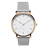Y56 Mode Damenuhr Edelstahl Gerundete Analog Uhr Armband Zeiger Quarz Armbanduhr Dial Runde Gehäuse Luxus Sport Zifferblatt Heiße Elegante Mesh-Armband Schöne Klassik Armbanduhren (Rose Gold)