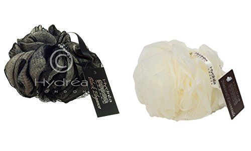Hydrea High Quality Exfoliating Bath & Shower Body Puff/Scrunchie /Buffer Black & Cream & Cream Twin Pack