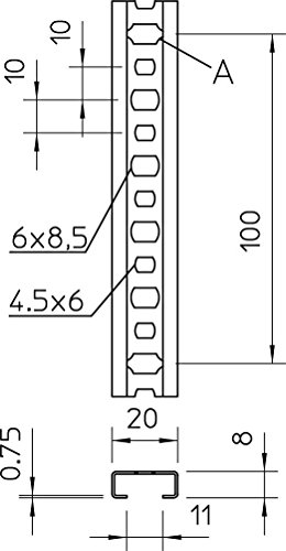 BETTERMANN Profilschiene gelocht 20x8x2000mm, ST, BVZ - 2