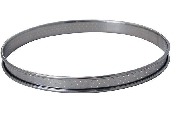 De Buyer - Cercle à tarte rond en inox perforé et bord roulé - 22 x 2 cm - Technologie AIR SYSTEM, Micro-Perforations pour Cuisson Rapide et Homogène, Résultat Croustillant et Savoureux